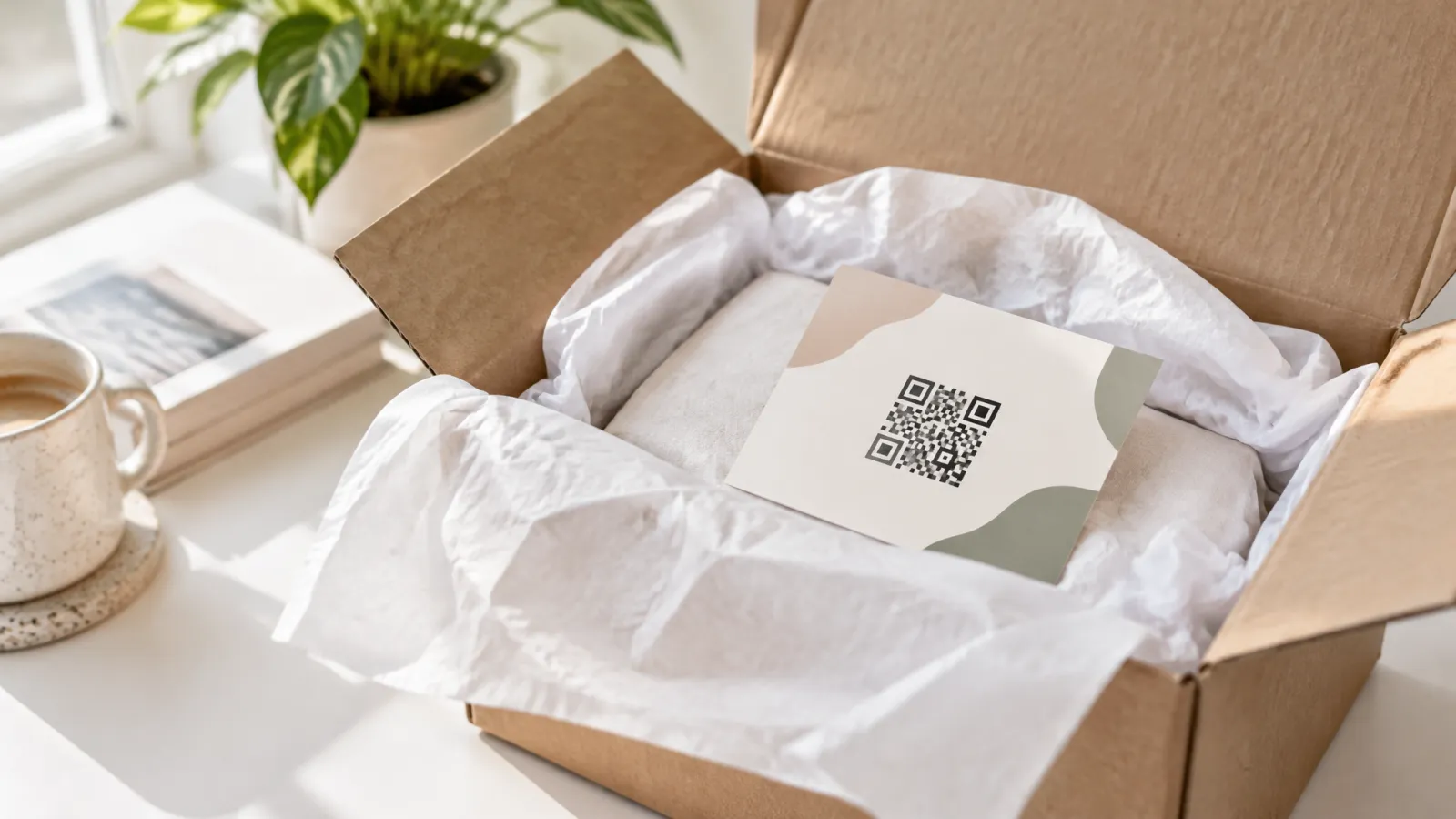 QR-Code Beileger in einem geöffneten Versandpaket