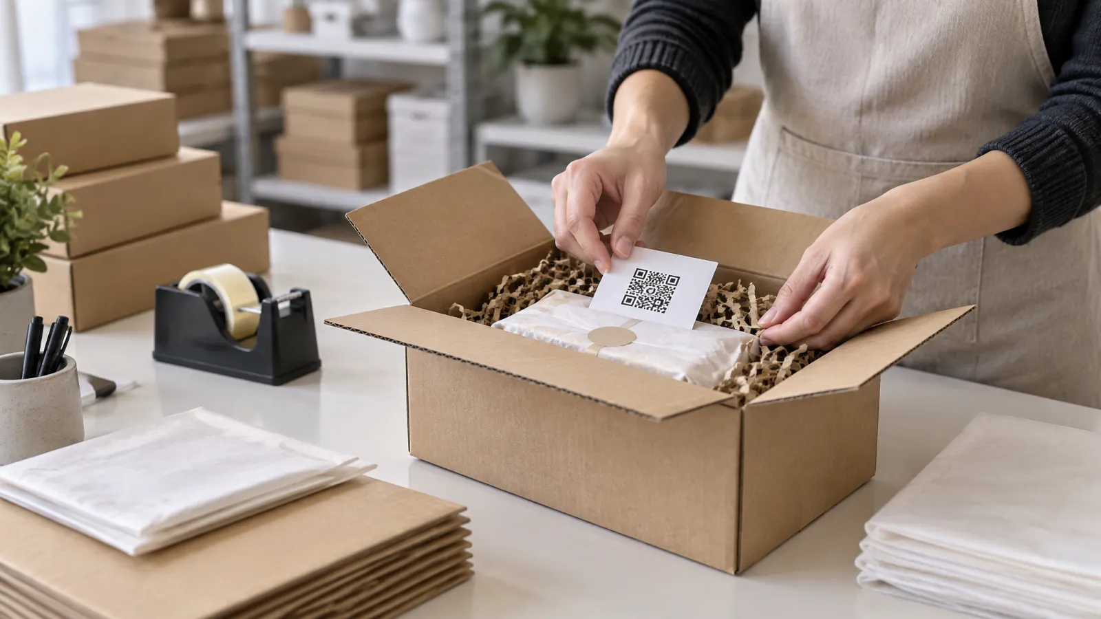 QR-Code Flyer als Beileger wird mit dem Smartphone gescannt