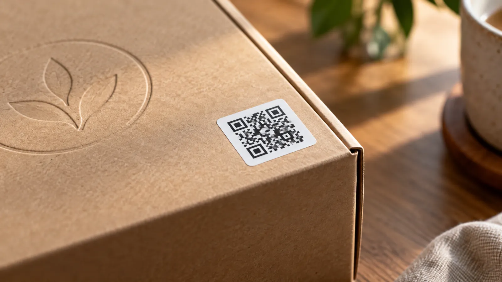 QR-Code Aufkleber im Einsatz an einer Ladentheke