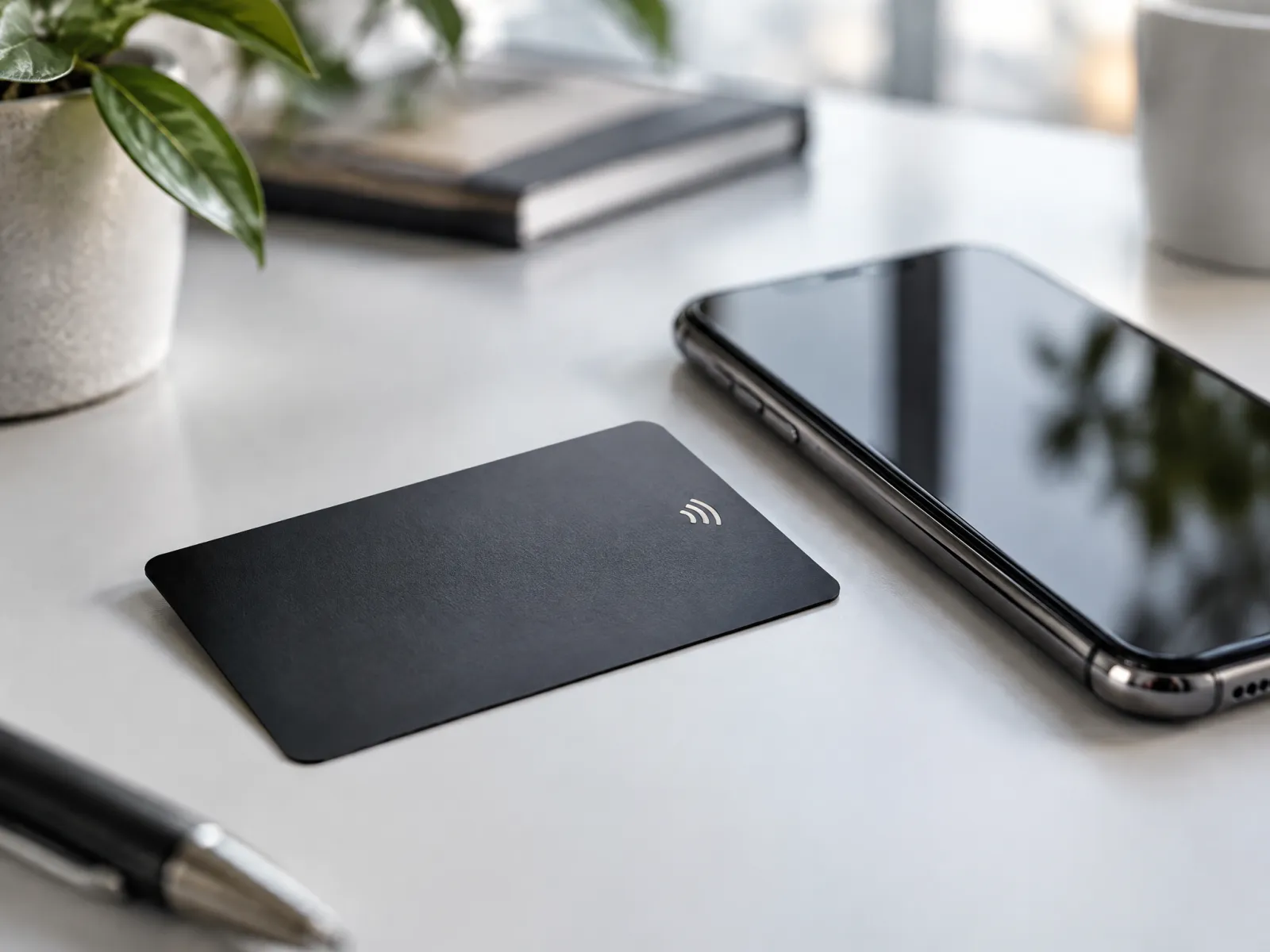 Person teilt Kontaktdaten per NFC Visitenkarte mit dem Smartphone