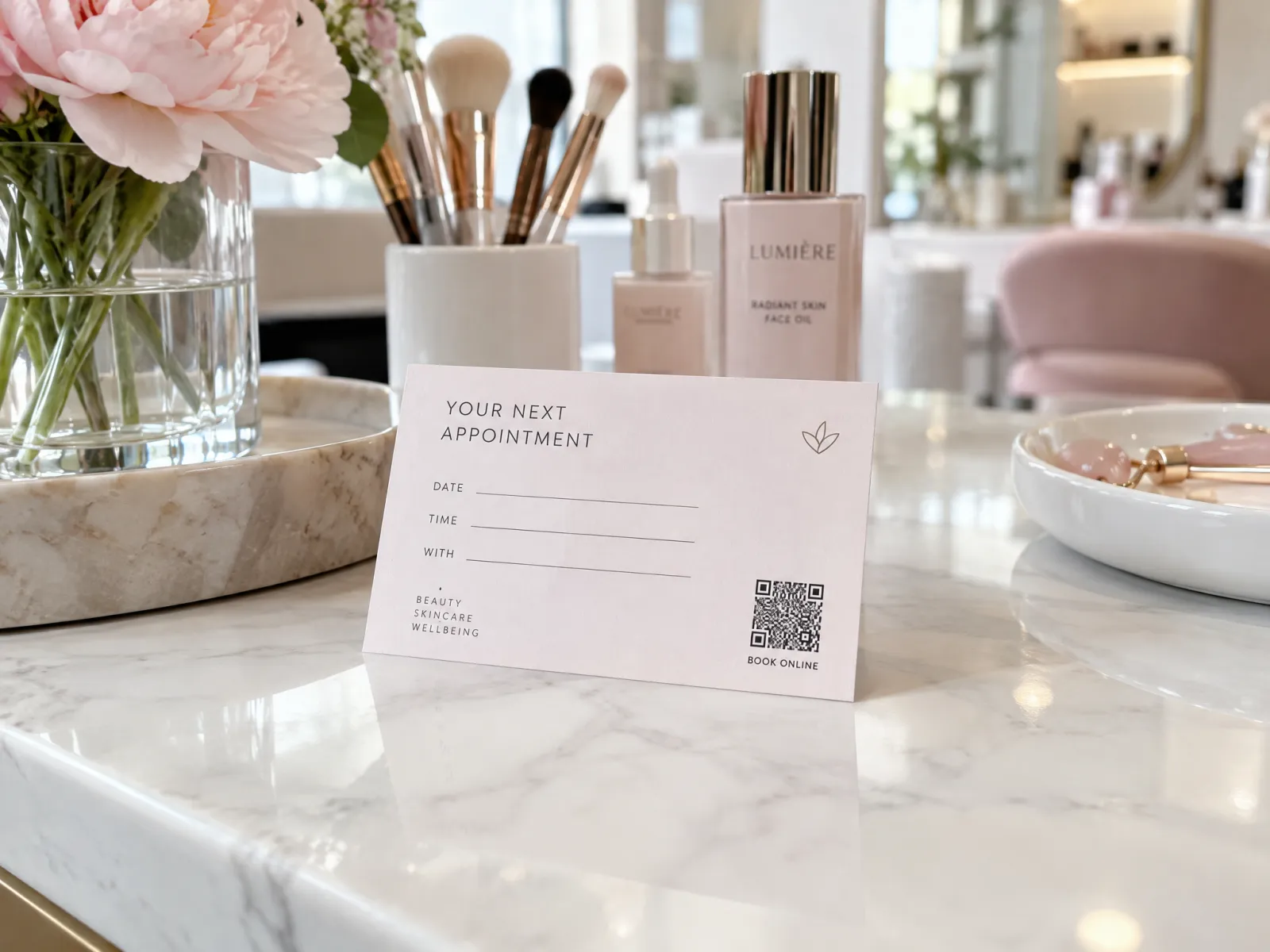 Terminkarte mit QR-Code in einem Kosmetikstudio