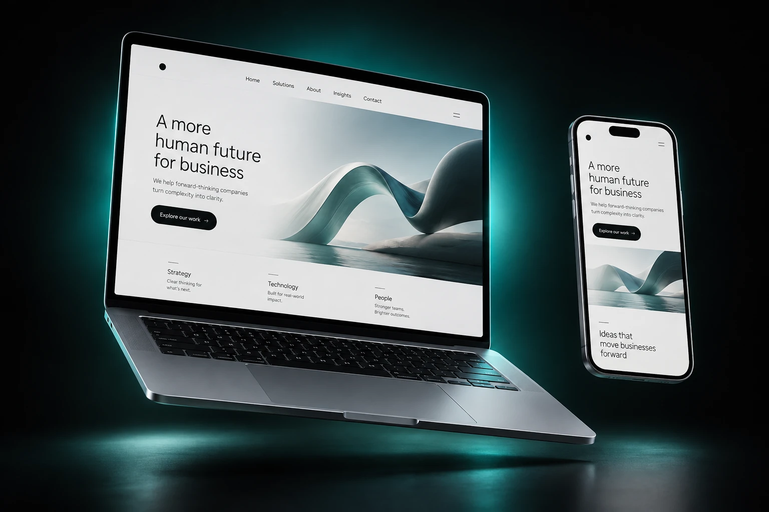 Moderne Unternehmens-Website auf MacBook und iPhone
