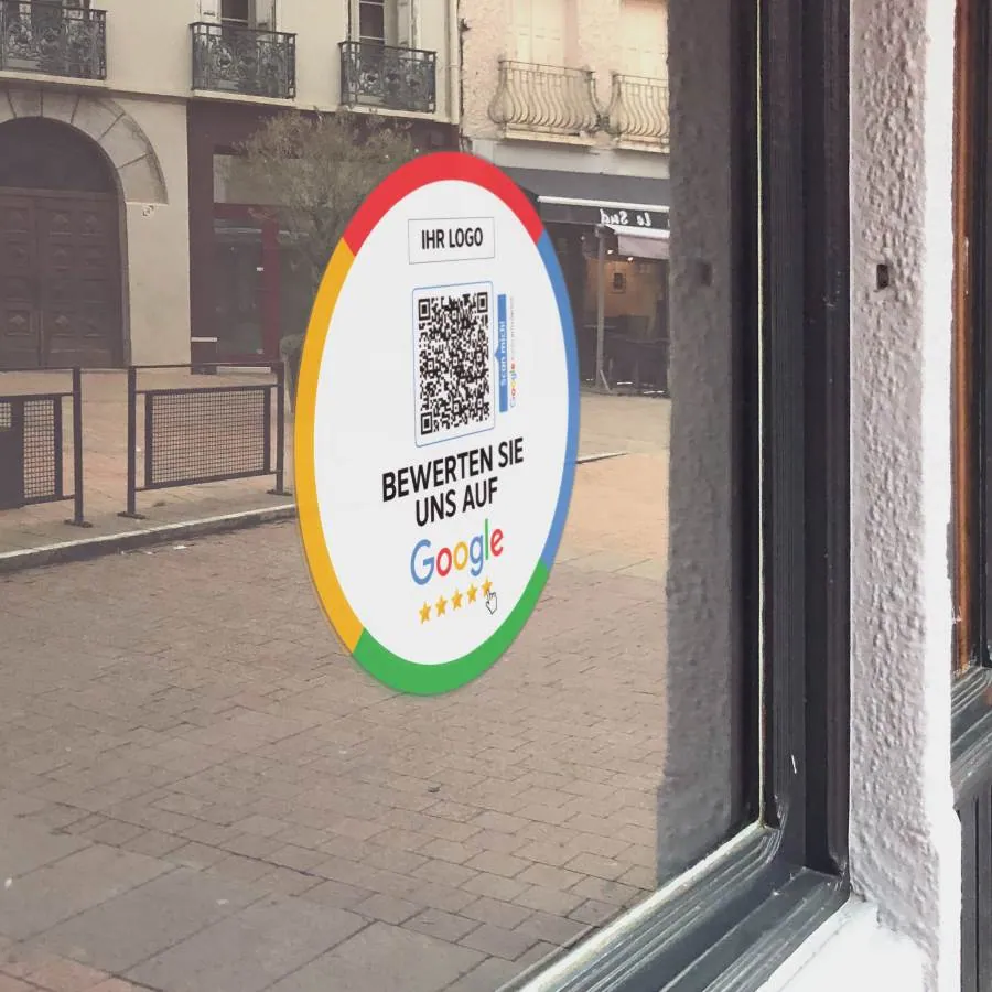 Bewerten Sie uns auf Google Aufkleber mit QR Code rund
