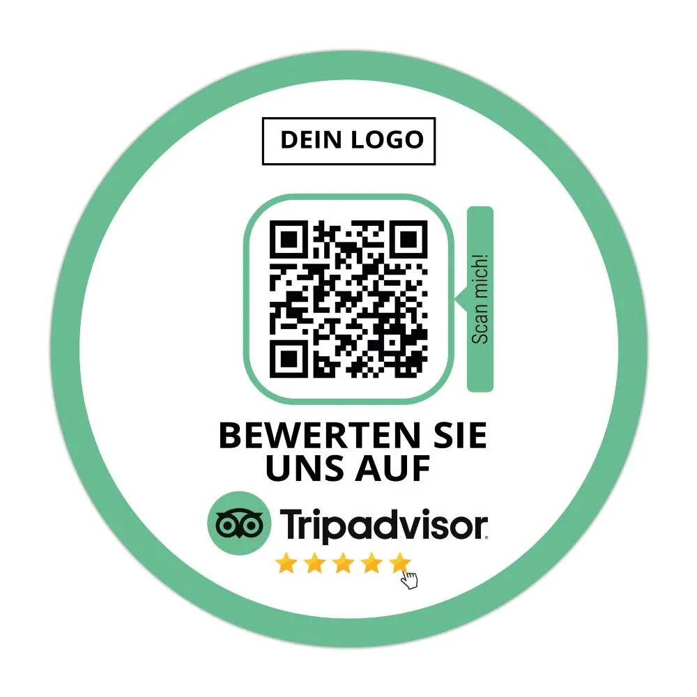 Bewerten Sie uns auf Tripadvisor Aufkleber mit QR Code rund