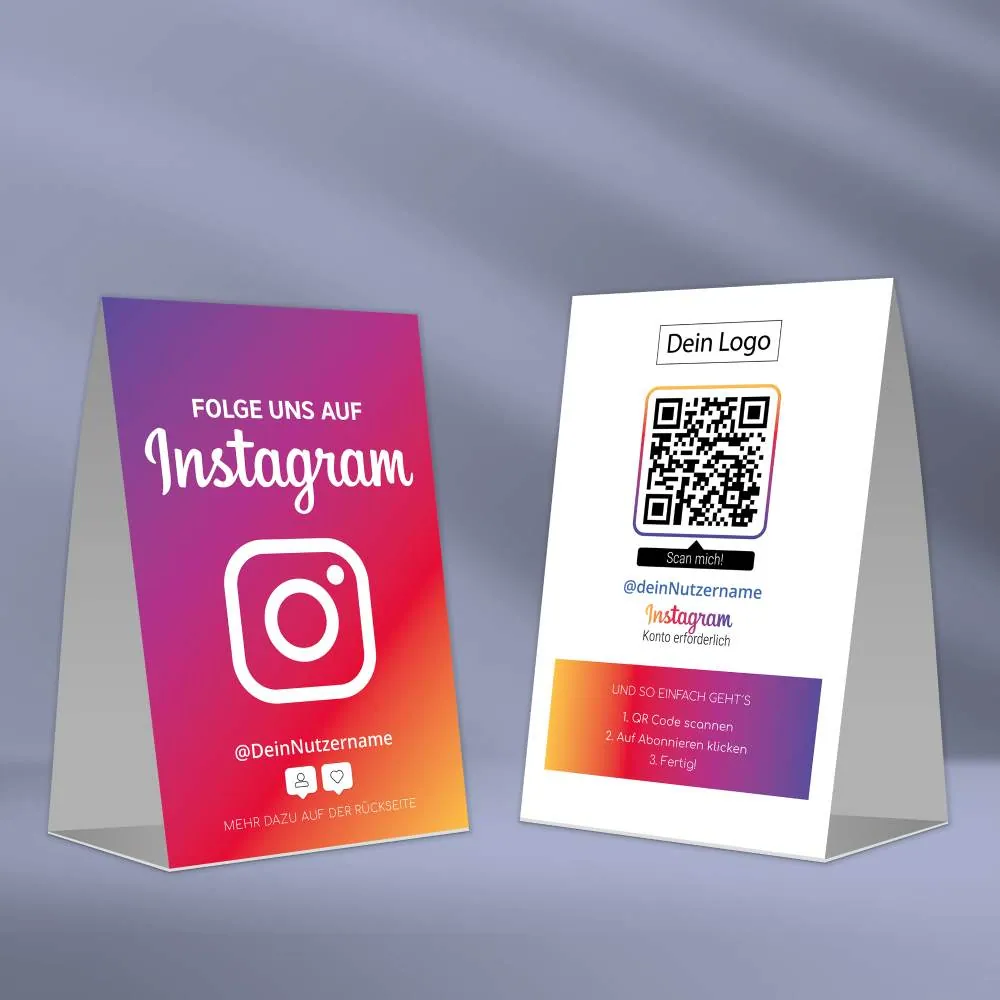 Folge uns auf Instagram Tischaufsteller Zelt Color