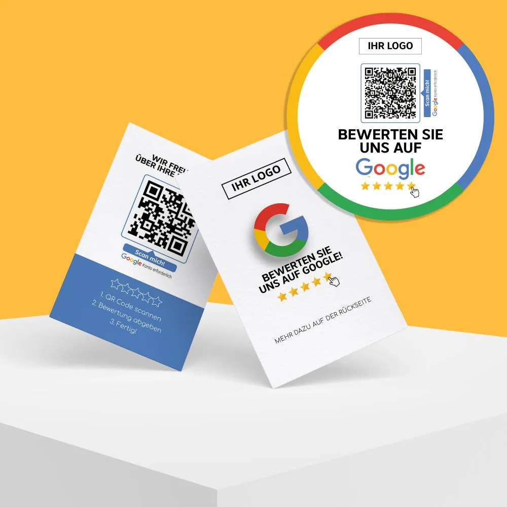 Bewerten Sie uns auf Google Paket 2 – DIN A6 Karten und Aufkleber