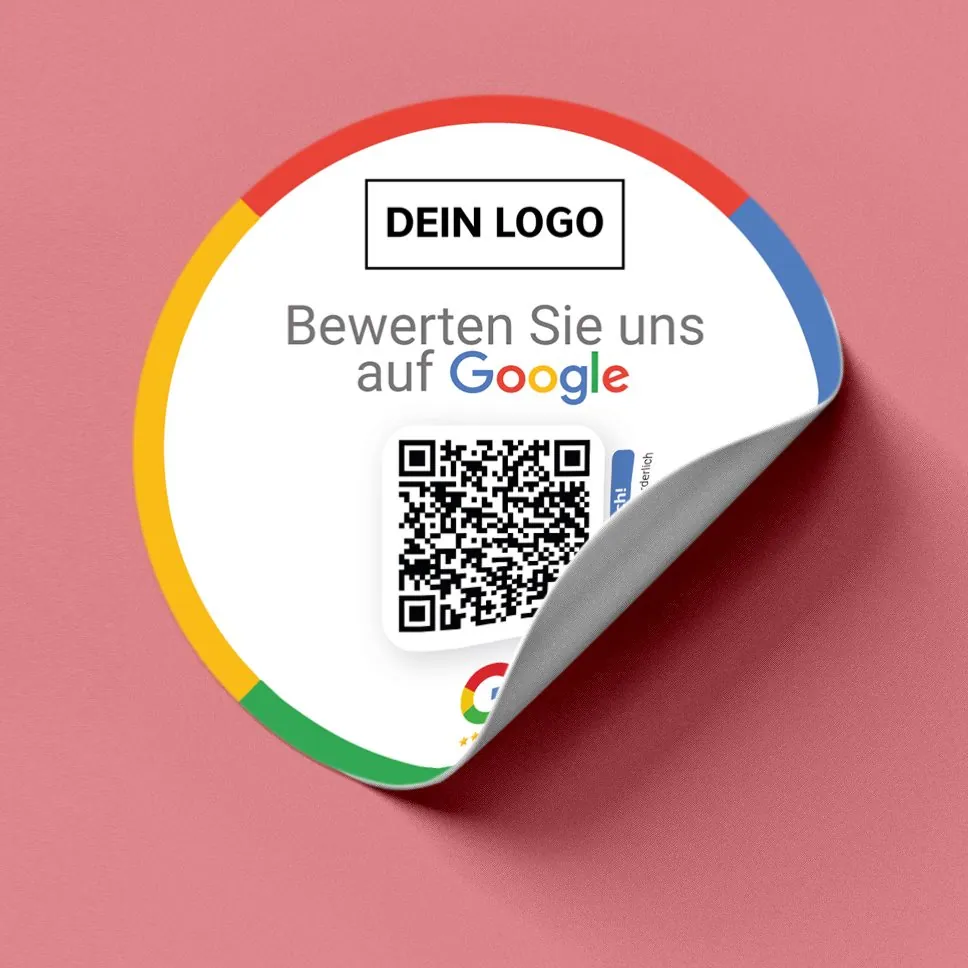 Bewerten Sie uns auf Google Aufkleber mit Google QR Code rund Clean Edition – Ansicht 2