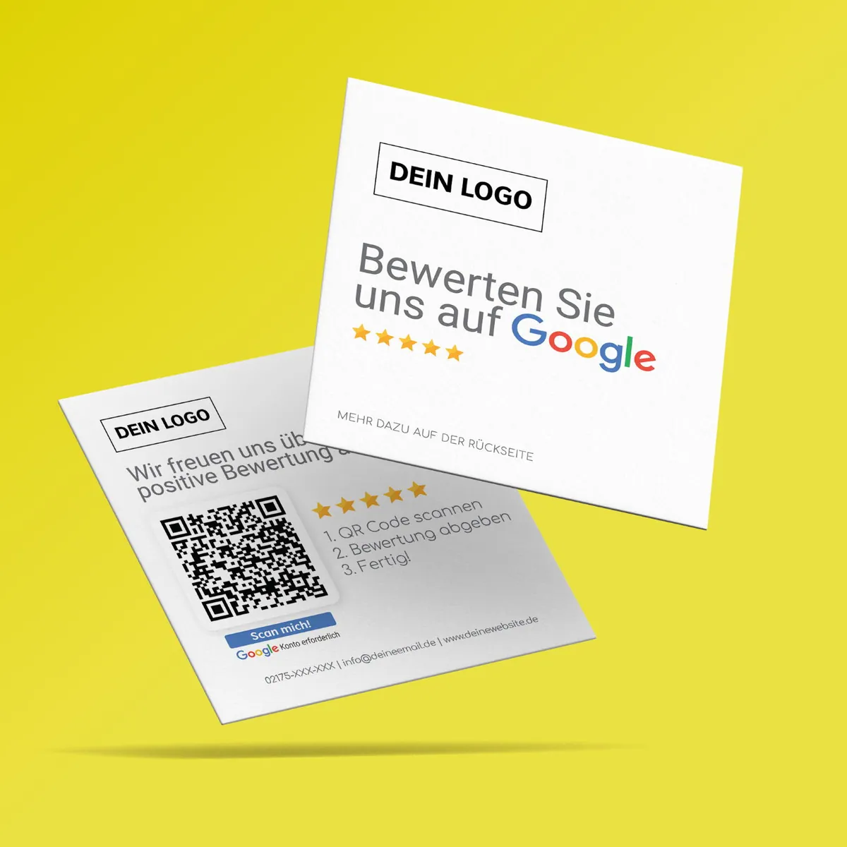 Bewerten Sie uns auf Google Visitenkarte Square mit Google Bewertung QR Code