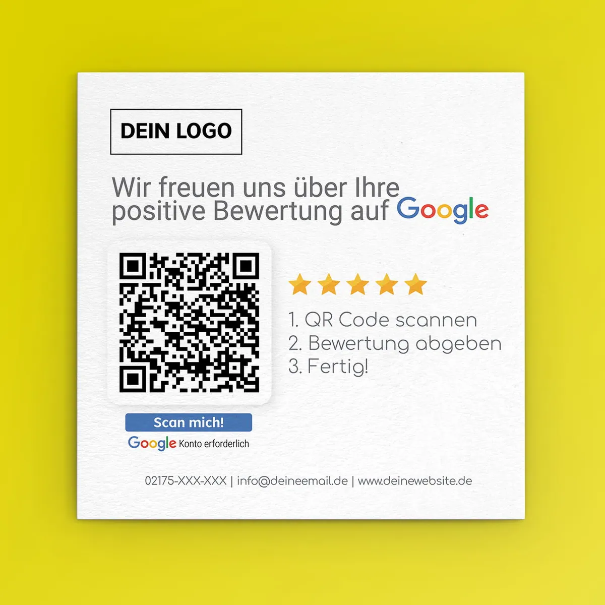Bewerten Sie uns auf Google Visitenkarte Square mit Google Bewertung QR Code