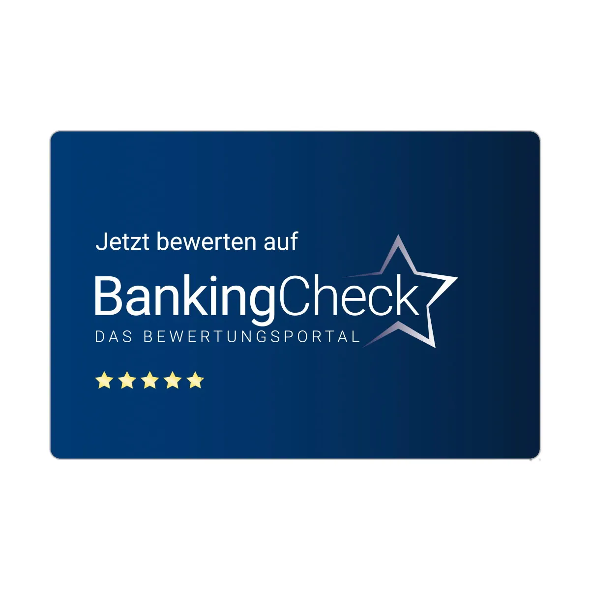 Bewerten Sie uns auf BankingCheck Visitenkarte Blue