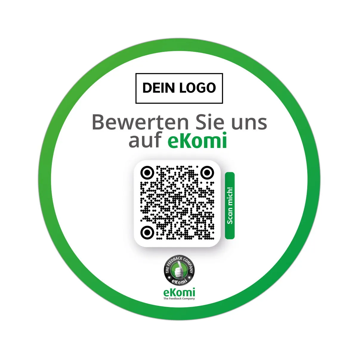 Bewerten Sie uns auf eKomi Aufkleber mit eKomi QR Code rund
