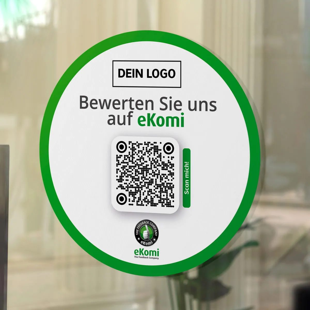 Bewerten Sie uns auf eKomi Aufkleber mit eKomi QR Code rund