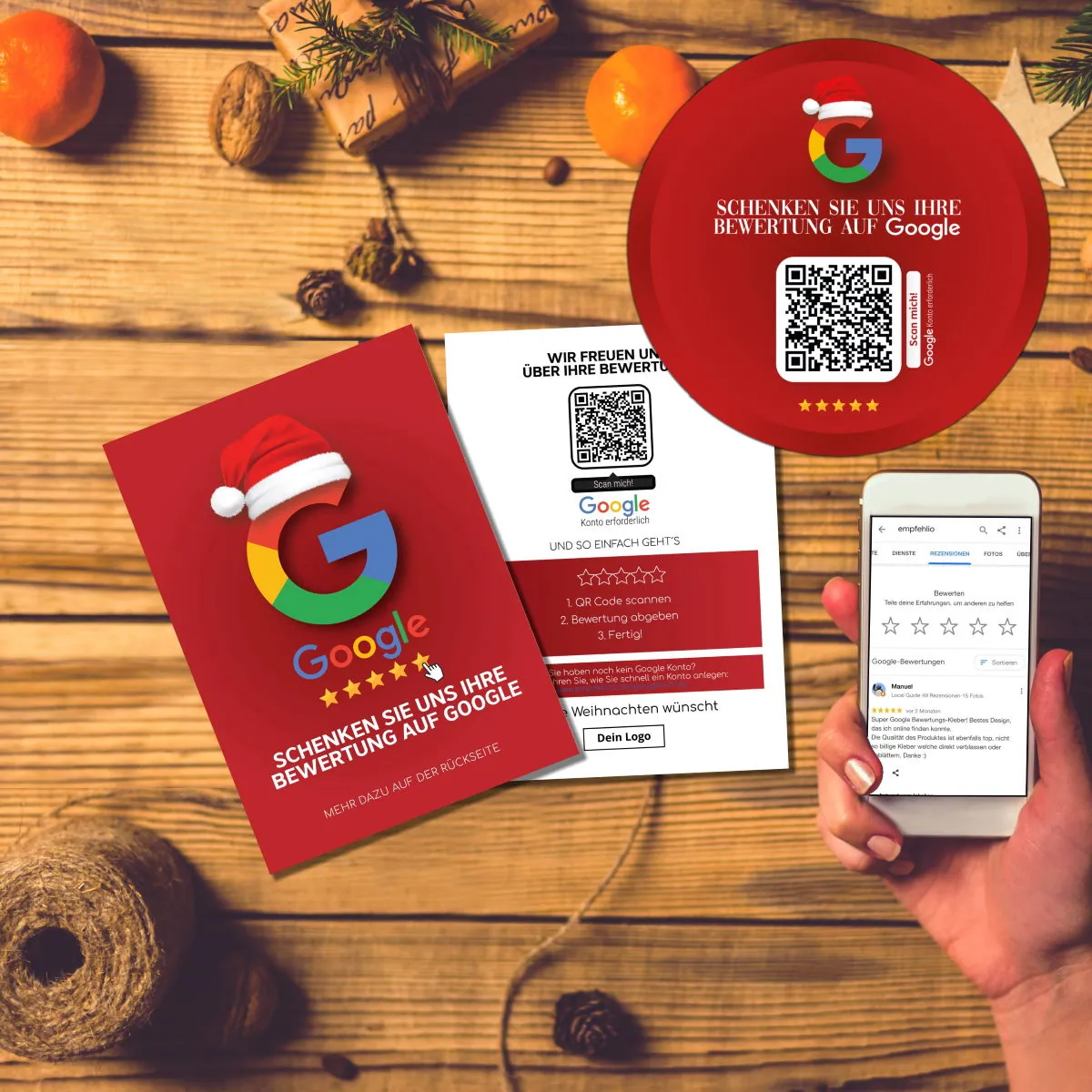 Bewerten Sie uns auf Google Paket XMAS – Karten und Aufkleber