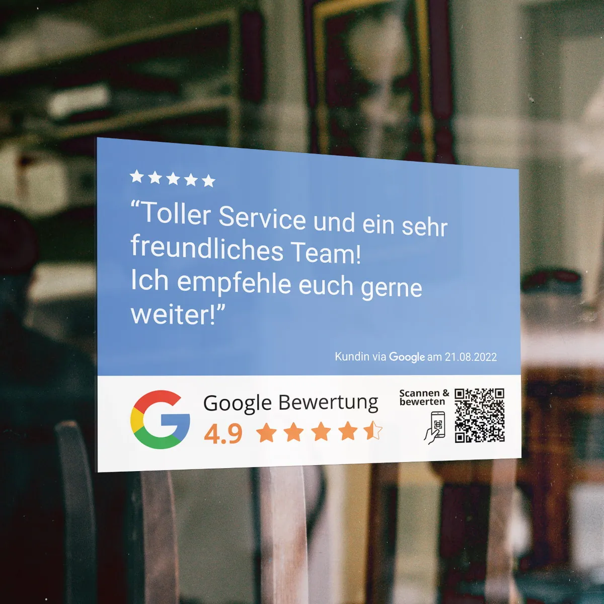 Google Bewertungsaufkleber „Testimonial“ mit QR Code
