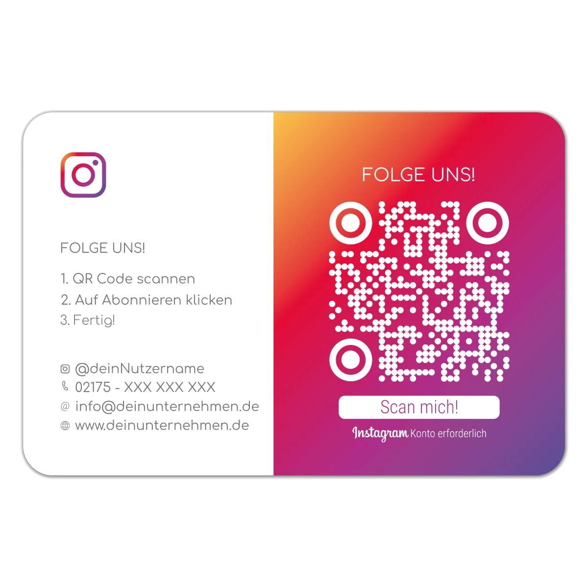 Folge uns auf Instagram Visitenkarte "Iconic" mit Instagram QR Code