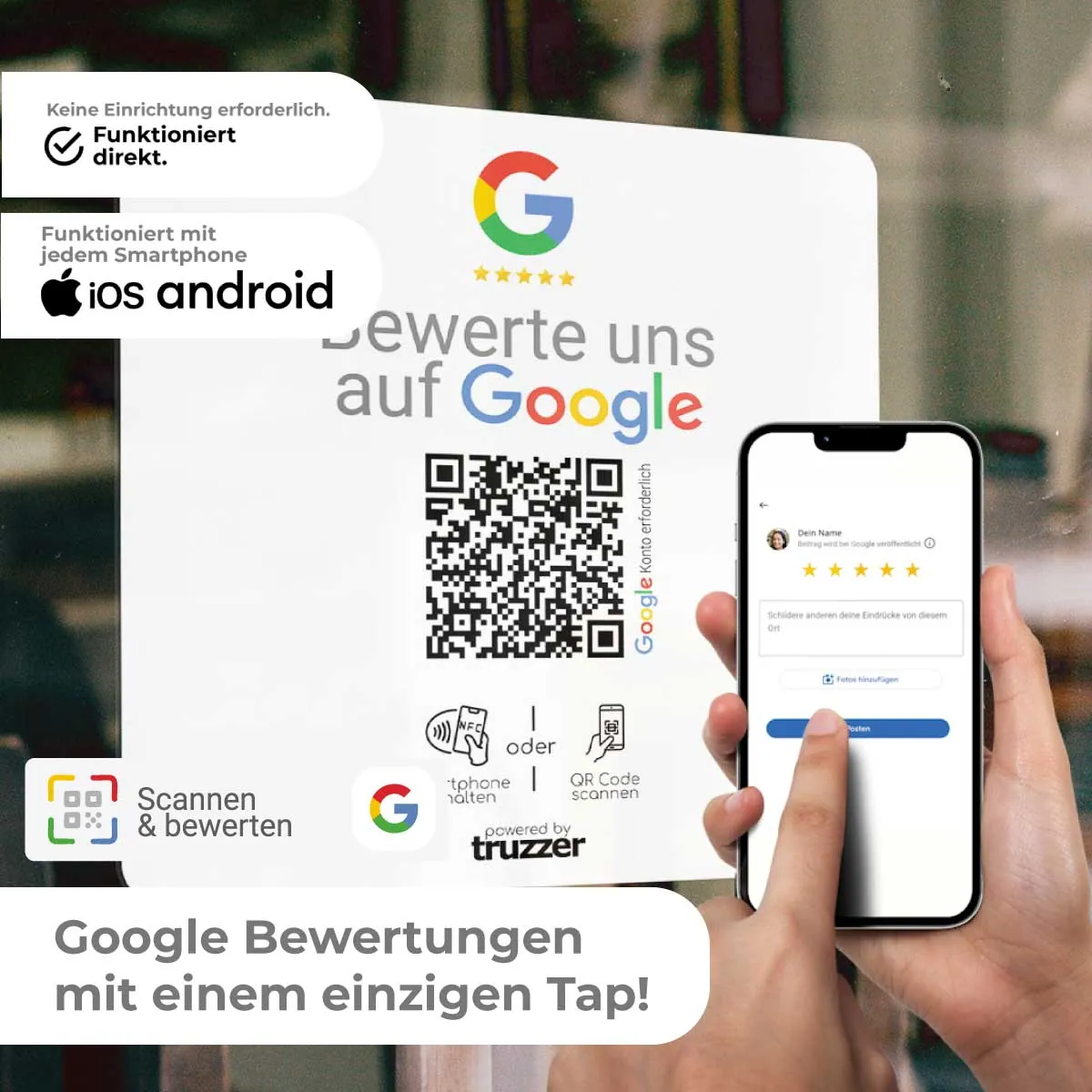 Google Bewertung NFC Aufkleber „Square“ mit Google Bewertung QR Code – Ansicht 2