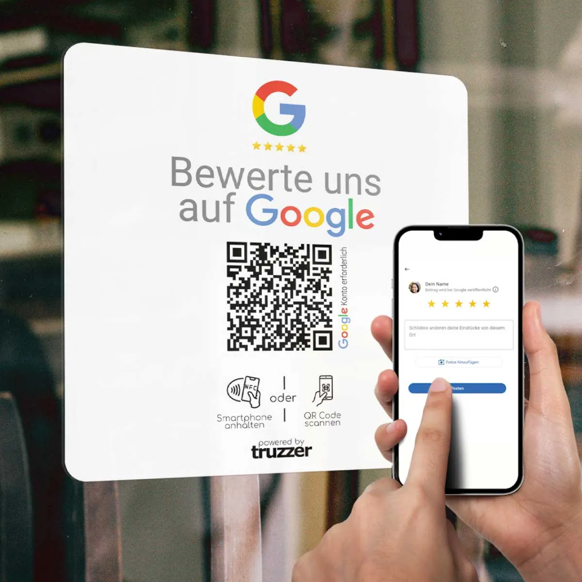 Google Bewertung NFC Aufkleber „Square“ mit Google Bewertung QR Code