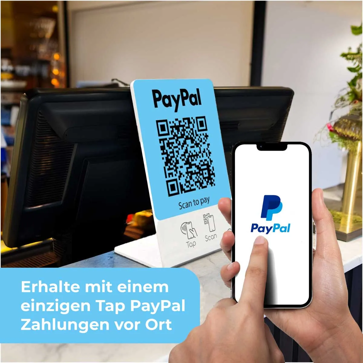 PayPal bezahlen NFC Tag und QR Code Tischaufsteller – Ansicht 2