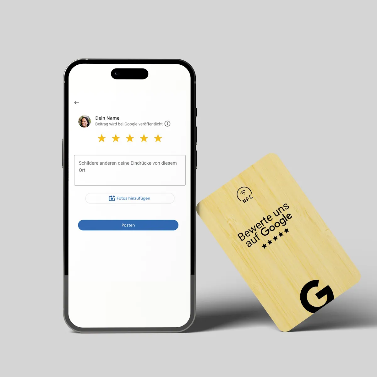 NFC Holz Visitenkarte für Google Bewertungen "Tap Premium"