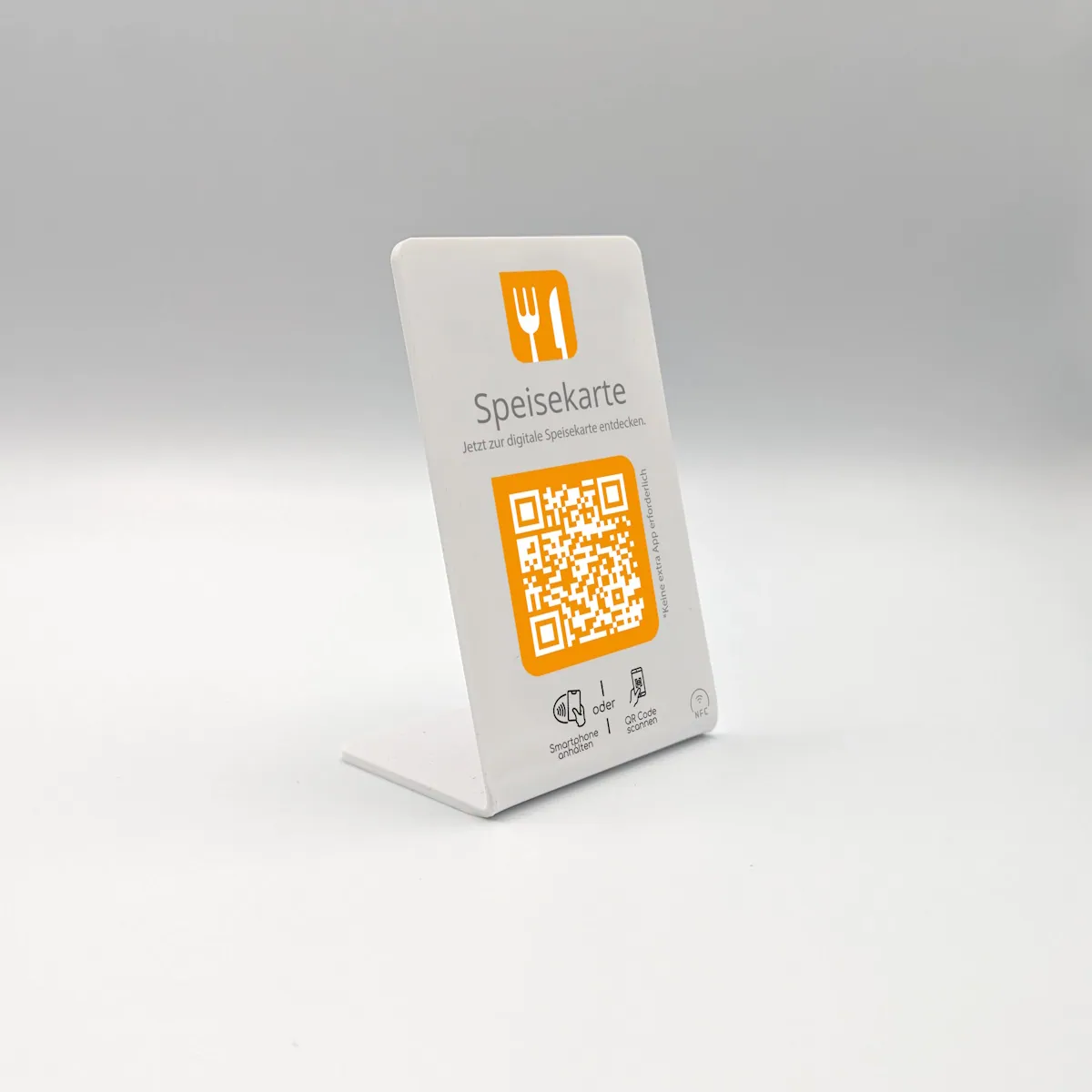 Digitale Speisekarte NFC Aufsteller mit integriertem QR-Code für Restaurants und Cafés
