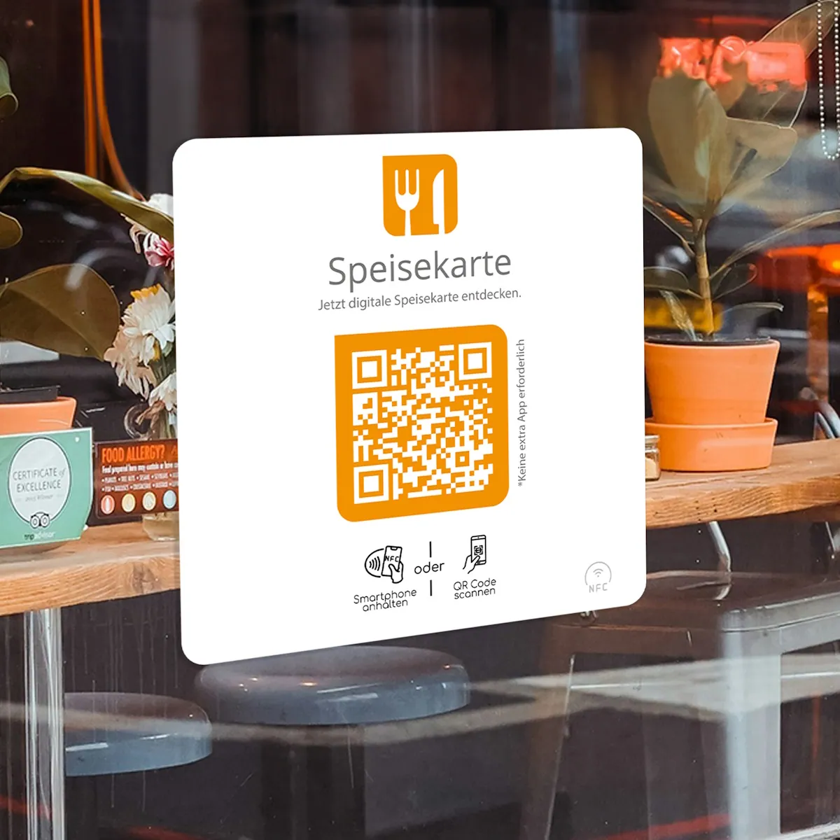 Digitale Speisekarte NFC Aufkleber mit integriertem QR-Code für Restaurants und Cafés – Ansicht 2