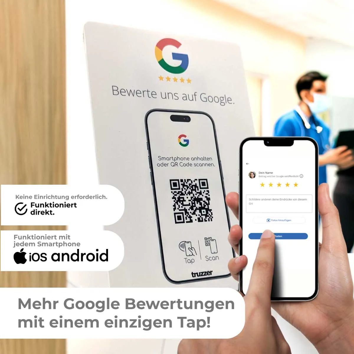 Google Bewertung NFC Schild Aufsteller / Display Tap – 16cm – Ansicht 2