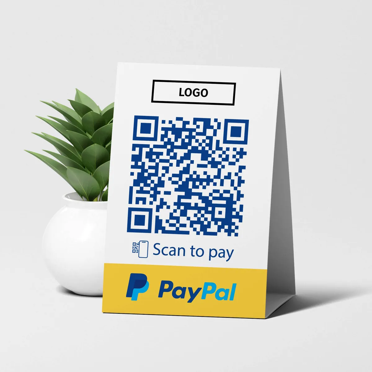 PayPal bezahlen QR Code Tischaufsteller Color