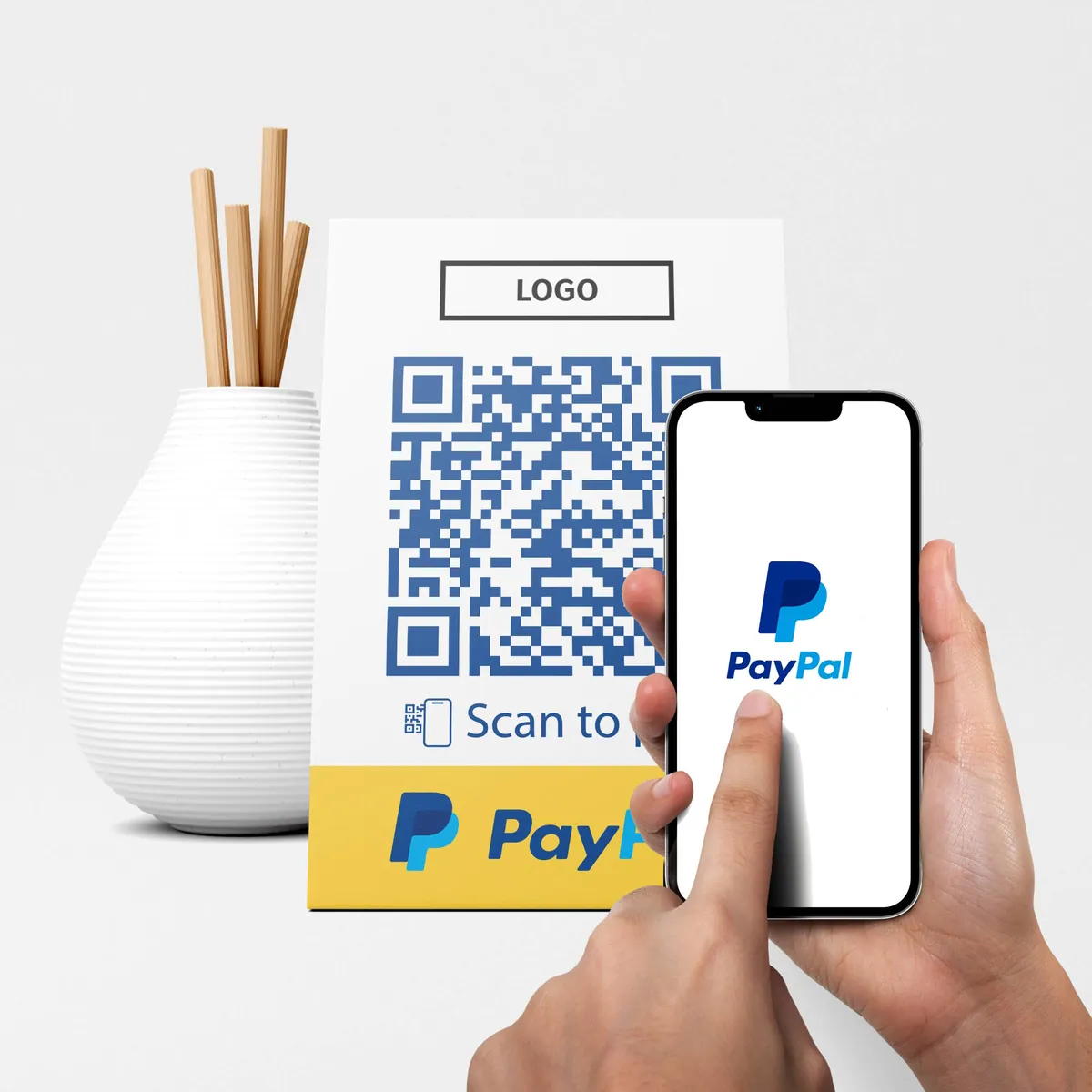 PayPal bezahlen QR Code Tischaufsteller Color – Ansicht 2