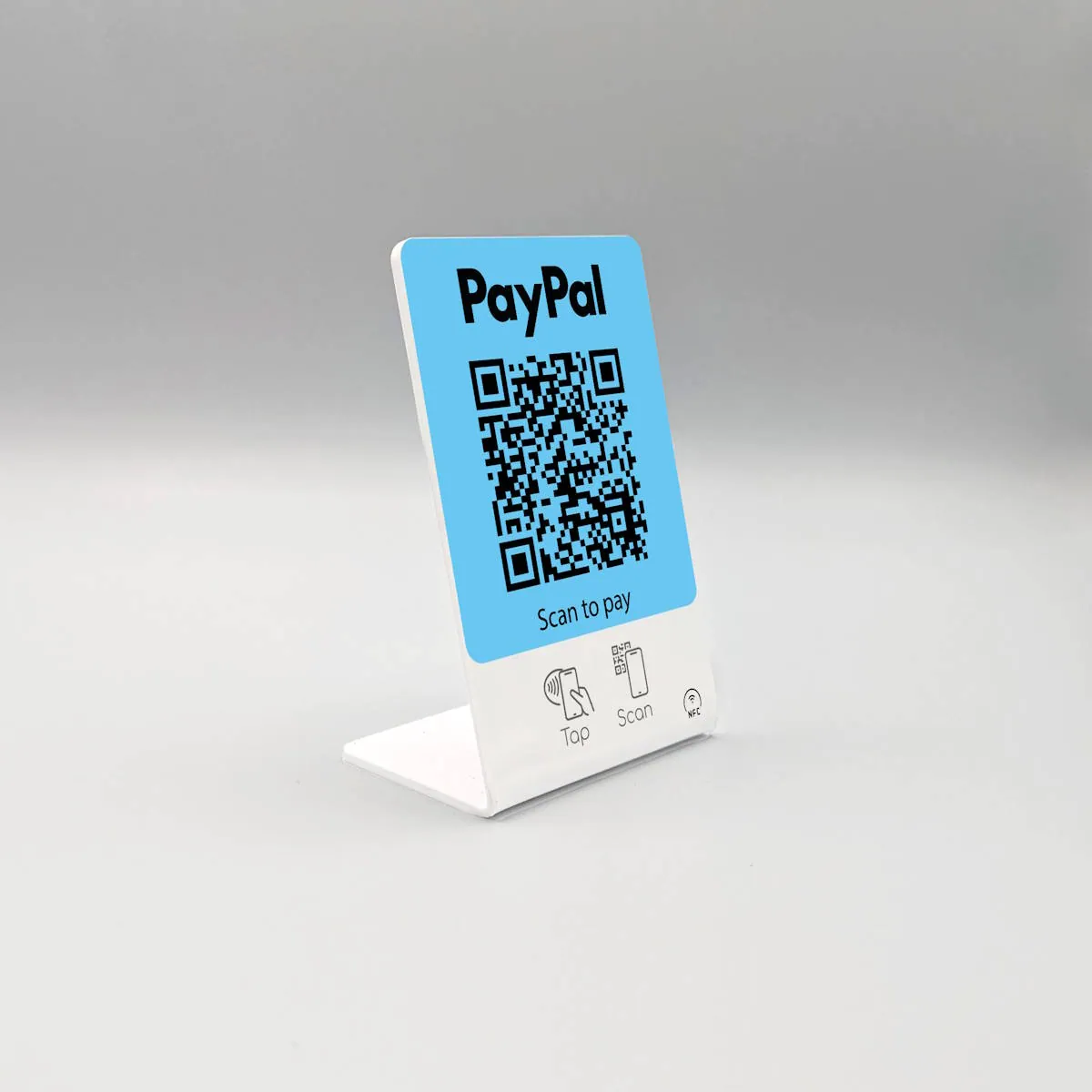 PayPal bezahlen NFC Tag und QR Code Tischaufsteller