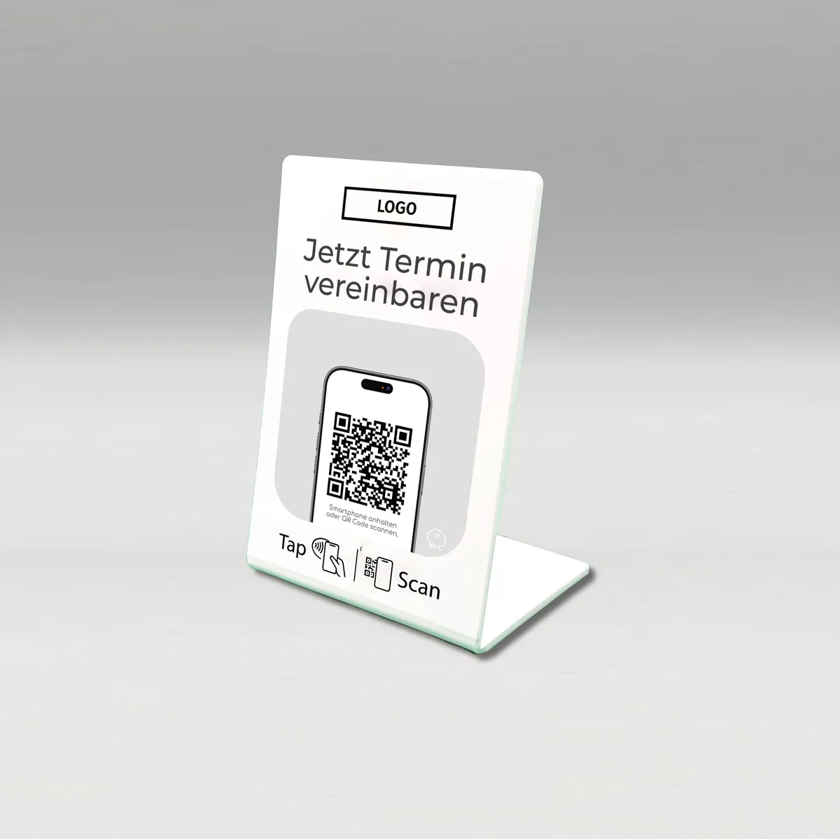 Terminvereinbarung NFC Tag und QR Code Tischaufsteller