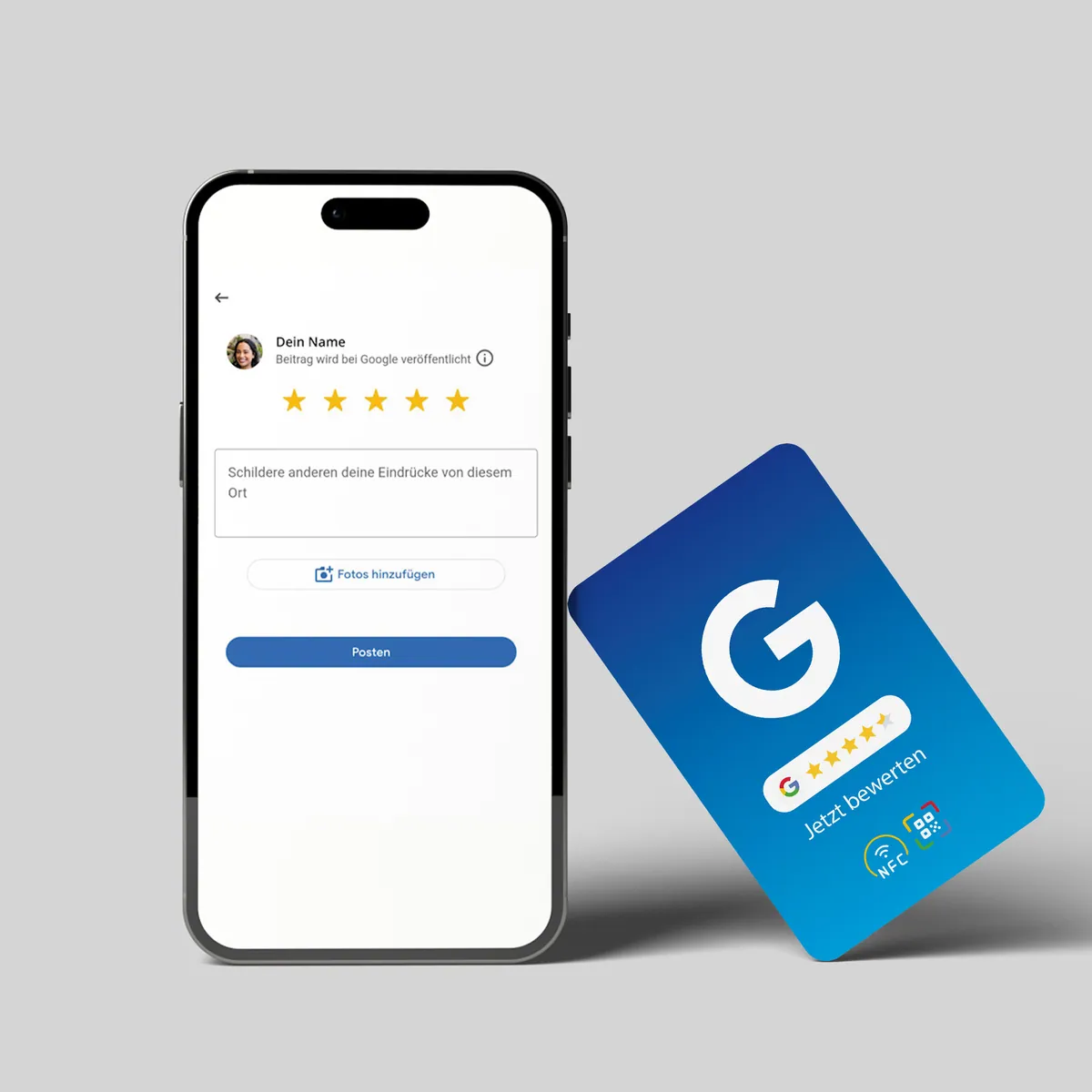 Google Bewertung NFC Karte „Color“ mit Google Bewertung QR Code