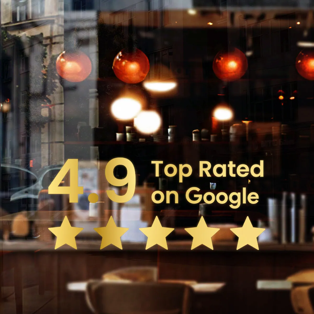 Google Bewertung Sticker mit Score – „Top Rated on Google“ – Schaufenster & Ladentür – Gold oder Weiß – 3 Größen