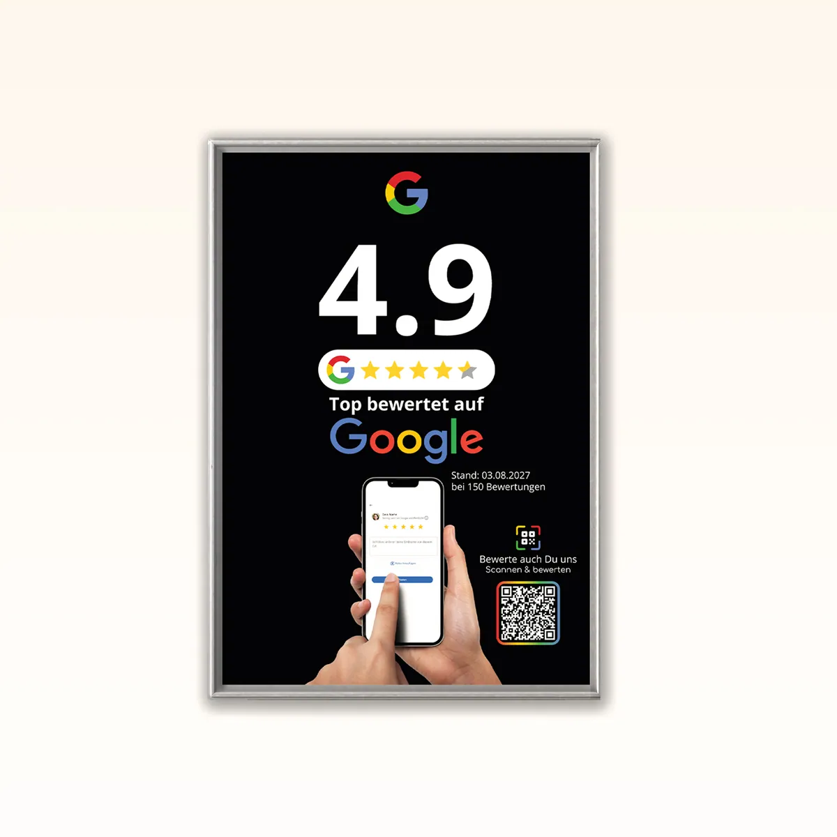 Google Bewertung Poster A3 "Phone"  | Mit QR Code direkt zur Bewertung | Kundenfeedback sichtbar machen
