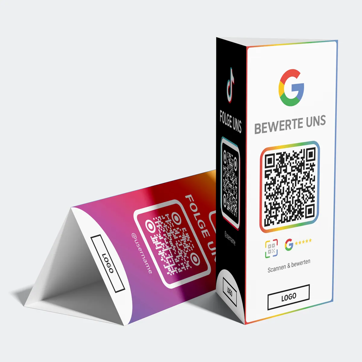 Google Bewertung & Social Media Aufsteller | 3-Seiten Tischdisplay mit QR Codes für Google Reviews, Instagram & TikTok |  QR Stand | Empfehlio Original – Ansicht 2