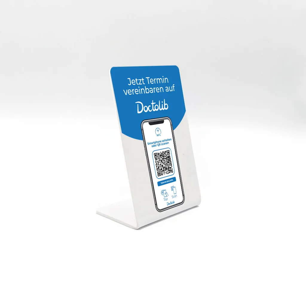 Doctolib NFC & QR Code Aufsteller – Terminbuchung mit einem Tap.