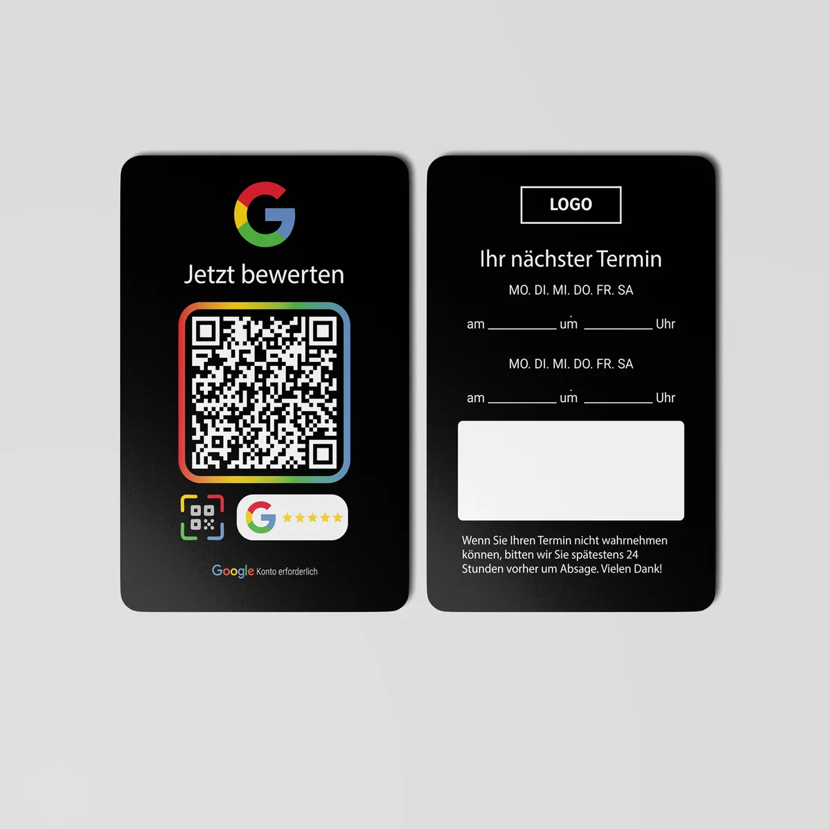 Terminkarten mit Google Bewertung QR Code „G“ Design