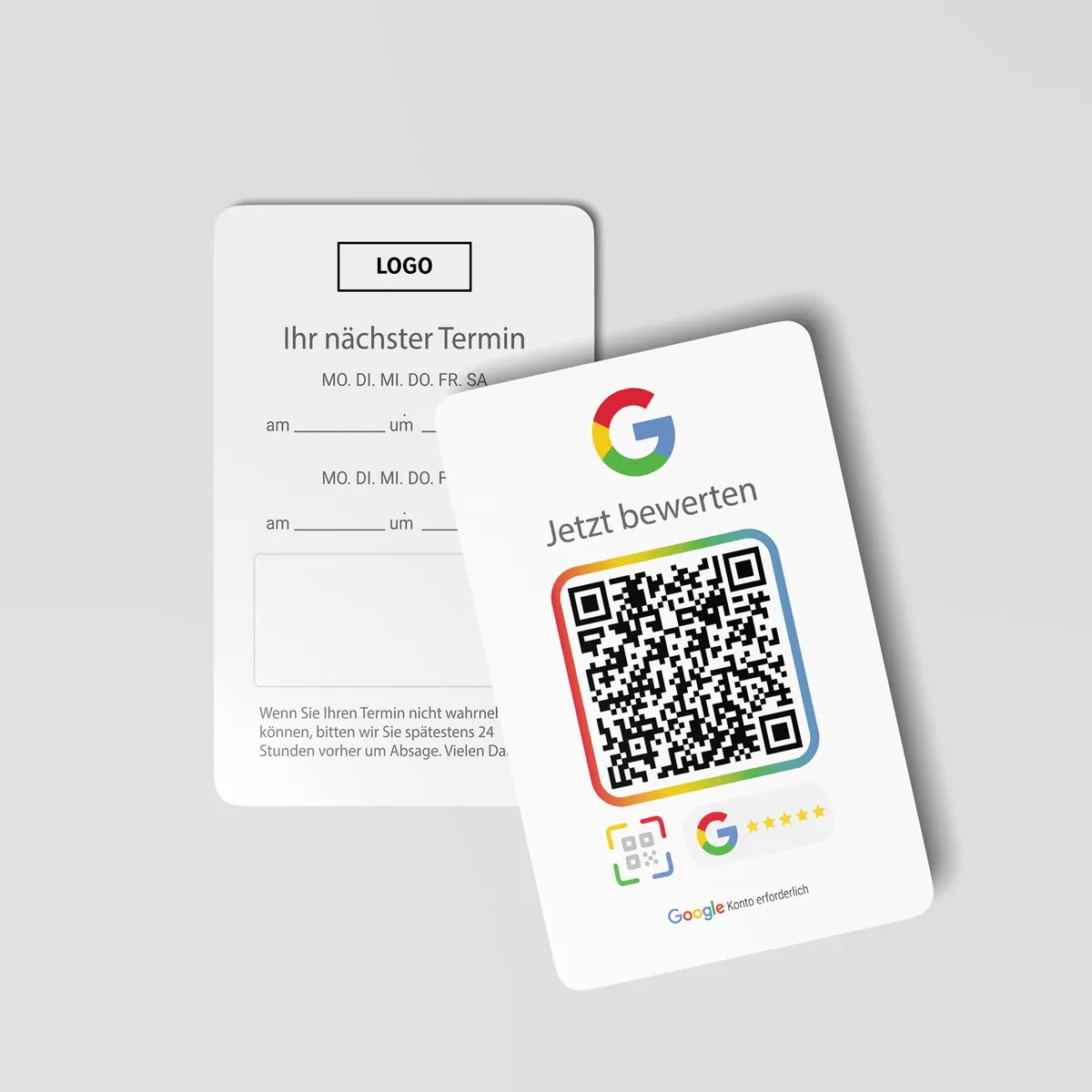 Terminkarten mit Google Bewertung QR Code "G" Design