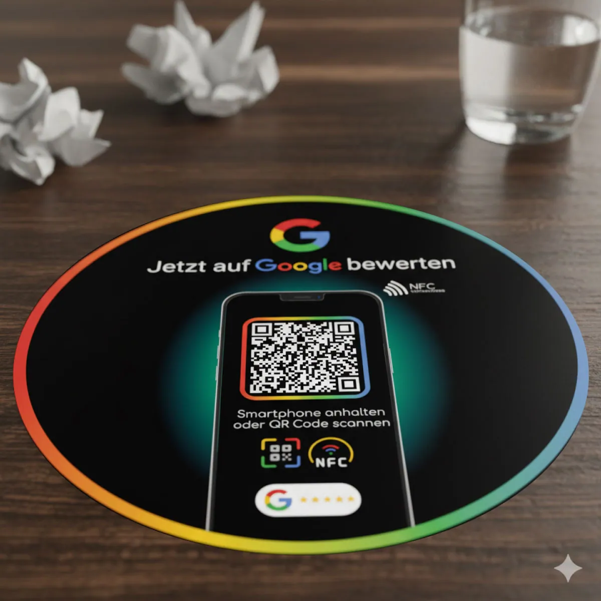 Google Bewertung NFC Aufkleber Tap Black „G“ mit Google Bewertung QR Code – Ansicht 2